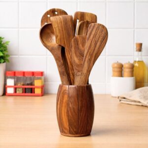 Decorlay Wooden Cooking Spoon Set, 7-Piece, Brown, 35 Cm